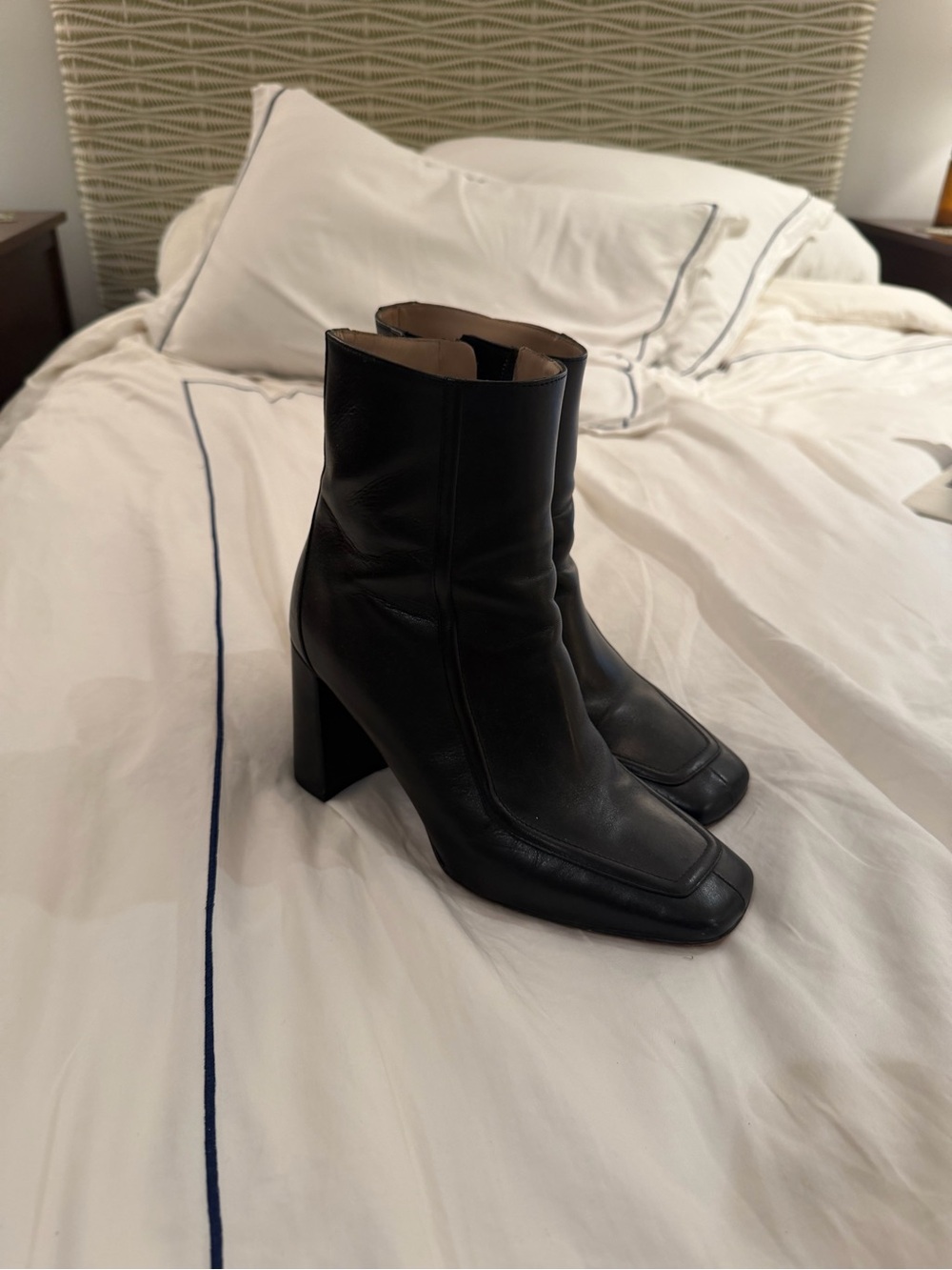 J. Crew Black Leather Square-Toe Block Heel Ankle Boots